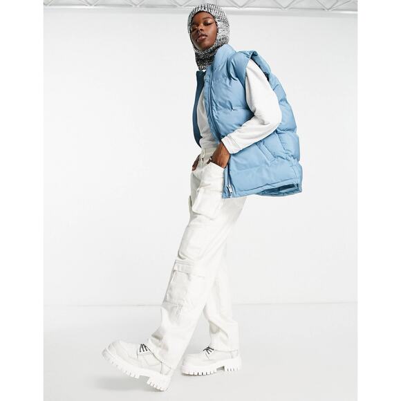 Weekday Dusty Blue Sleeveless Zip Up Layer Puffer Vest Women’s Size XS - Picture 3 of 13